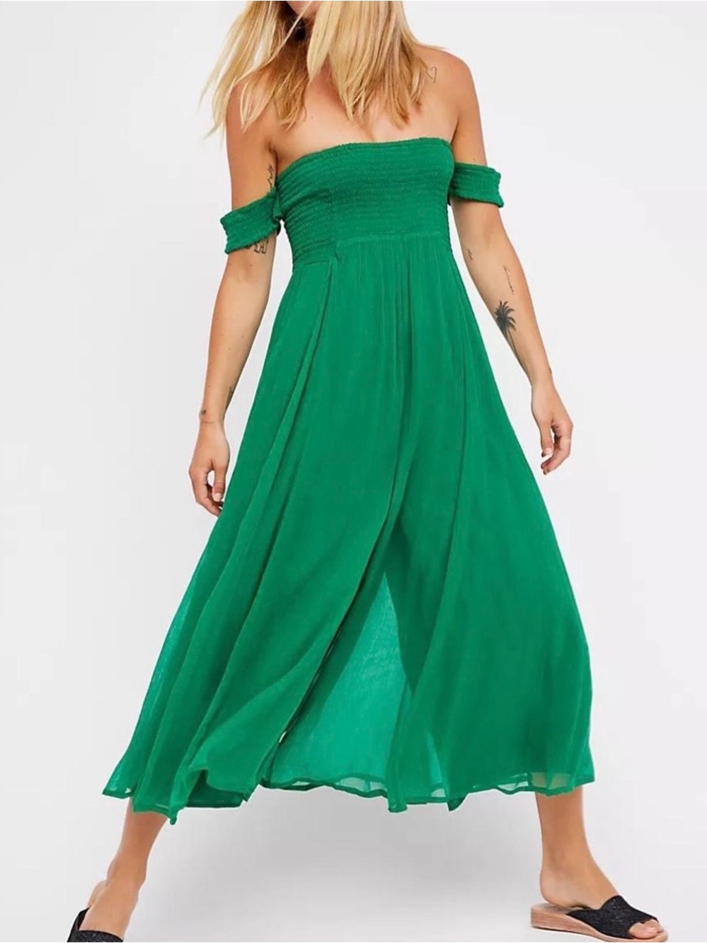 Free People green gauze corset back jumpsuit